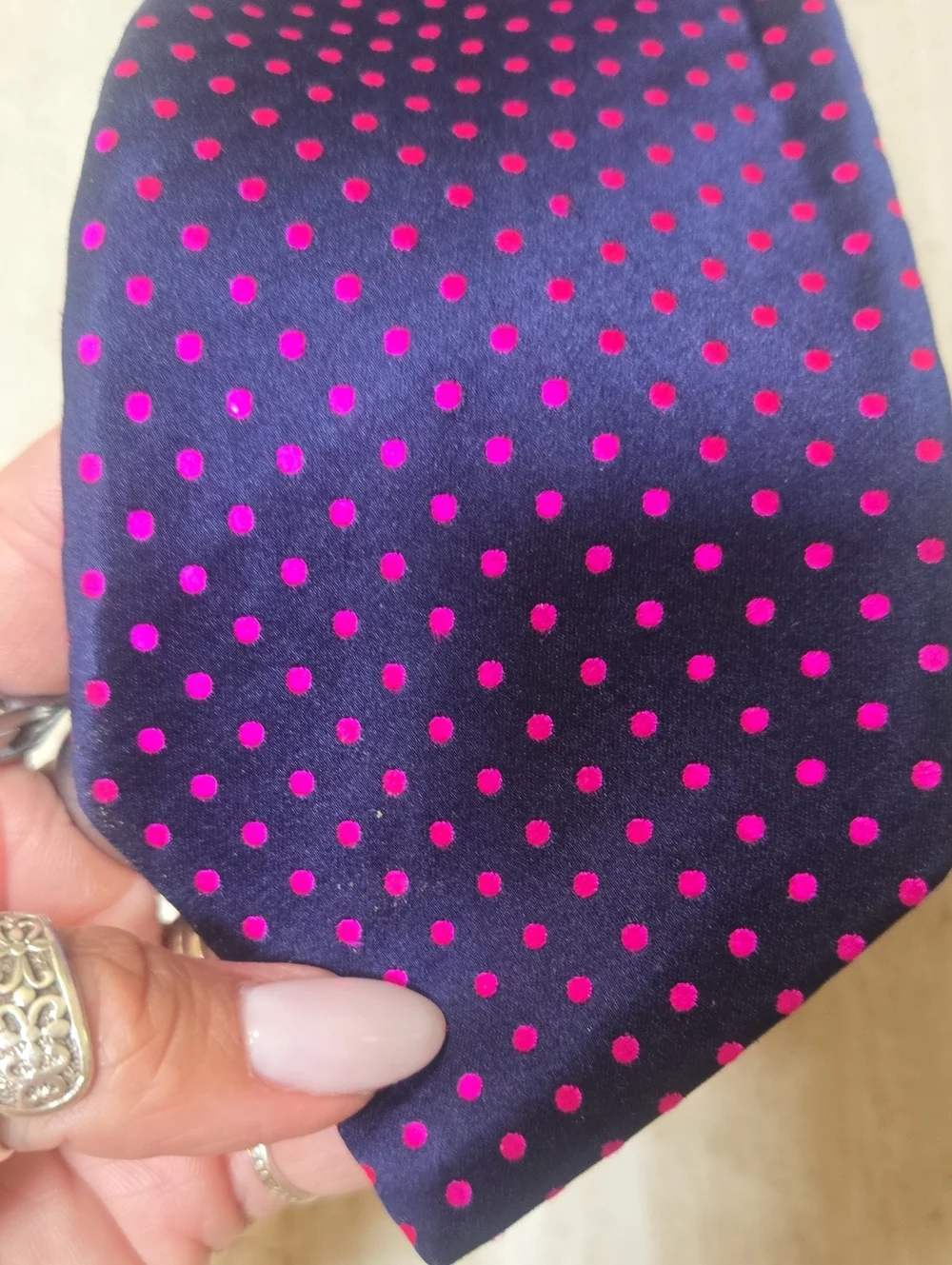Charles Tyrwhitt Navy/Pink Polka Dot 100% Silk Tie